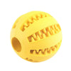 A bright yellow durable chew ball with serrated ridges for dogs and cats.