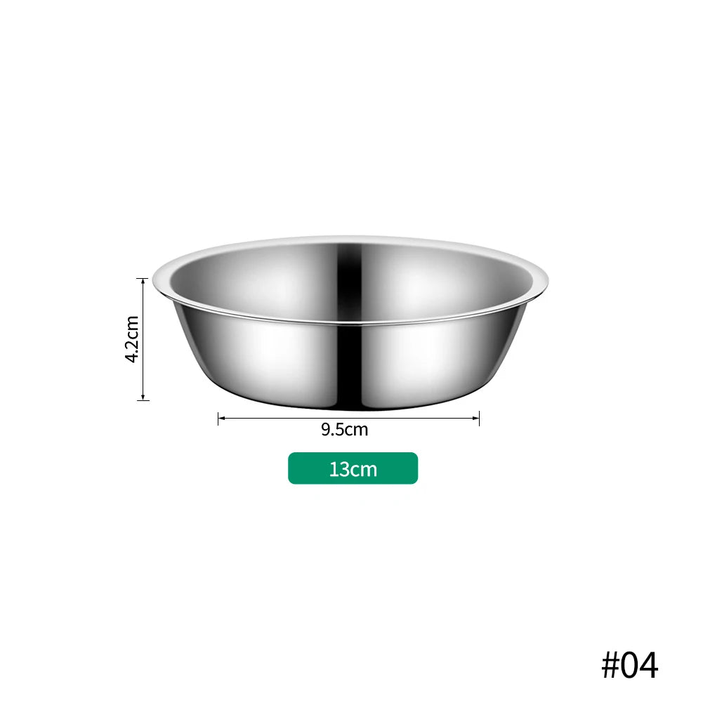 A stainless steel pet feeding bowl with a diameter of 9.5cm and a depth of 4.2cm.