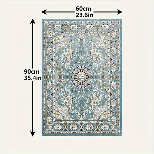 A rectangular blue and cream patterned dog pee pad measuring 90cm by 60cm.