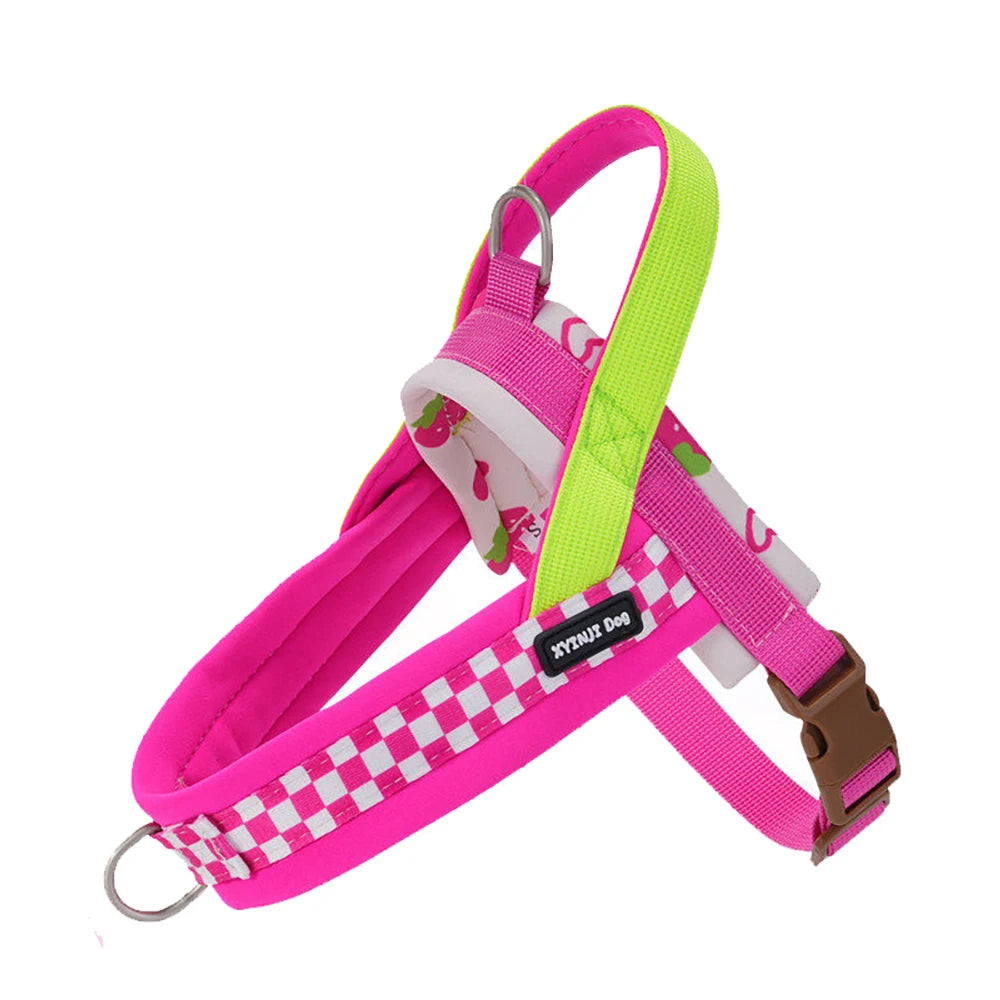 Pink and lime green adjustable dog harness and leash set