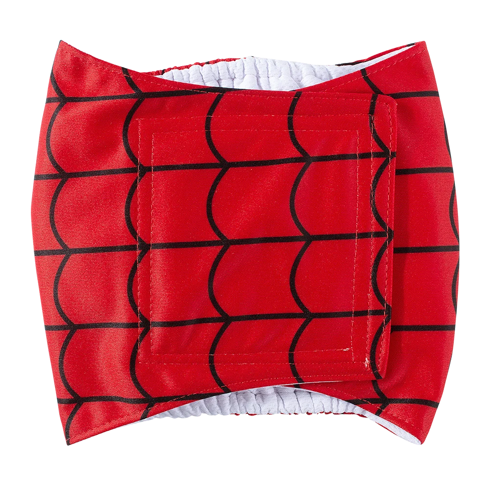 Red and black patterned washable belly band for male dogs