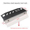 Stainless steel aquatic tool rack with dimensions and a glass protective rubber strip