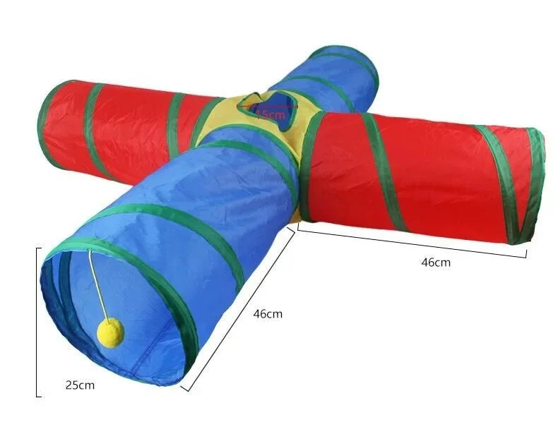Blauer und roter zusammenklappbarer Hundetunnel zum Indoor- oder Outdoor-Spiel