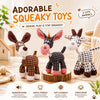 Three adorable squeaky plush dog toys in various colors and textures for interactive play