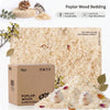 A box and loose bedding of poplar wood for rodent bedding with small animals shown on the product packaging.