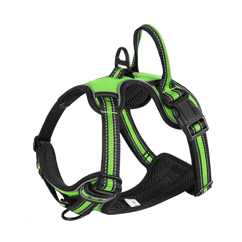 Helles limettengrün und schwarz, verstellbares reflektierendes Hundestuhlsvest.