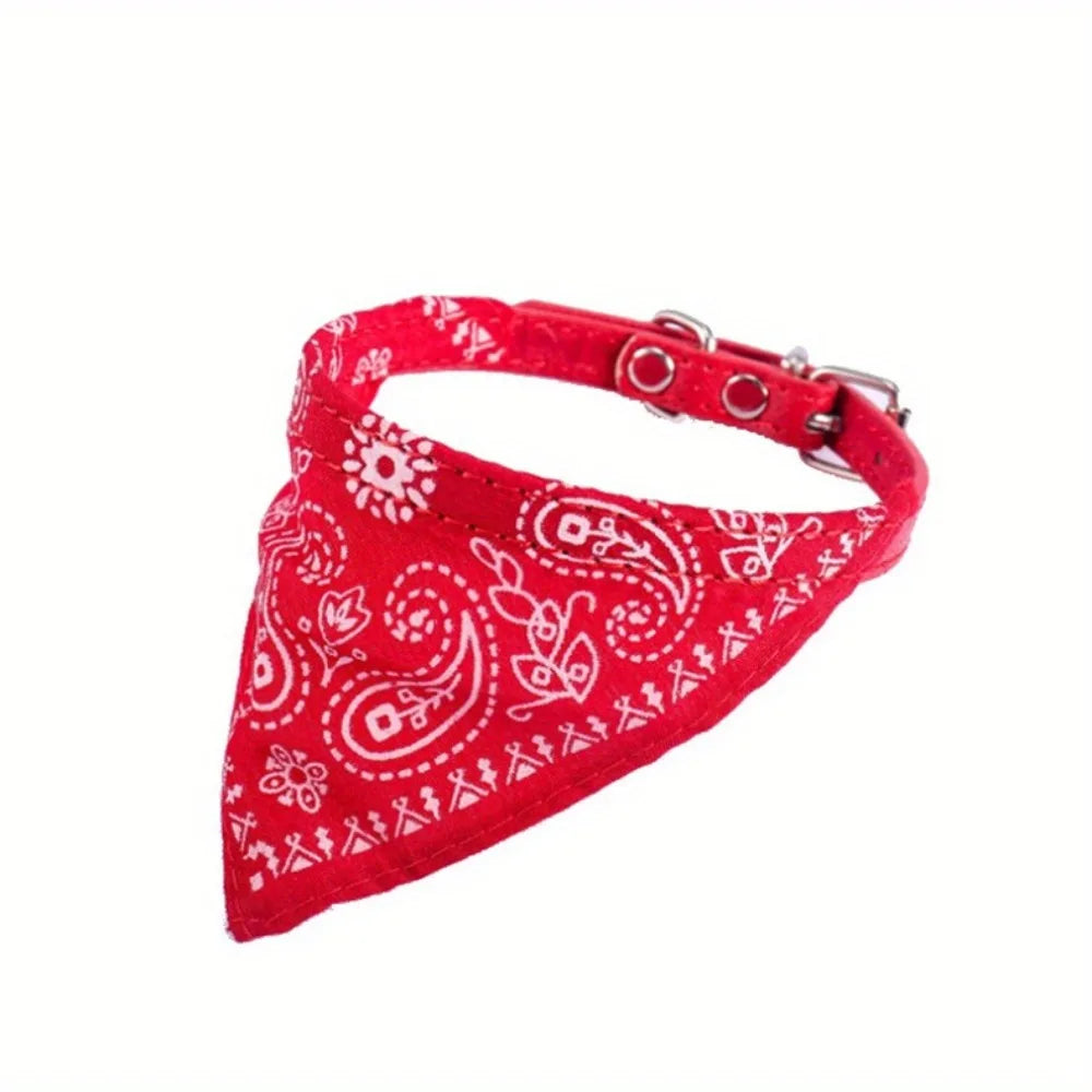 Red patterned adjustable triangle bandana collar for dogs and cats