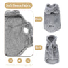 A gray soft fleece hoodie for dogs shown from the front and back views.