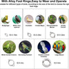 Eine Sammlung von Legierungfußringen für verschiedene Vogelgrößen, darunter gelbe, braune und grüne Vögel.