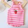 Pink striped dog vest with a red strawberry embroidery