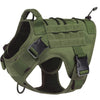 Olive green tactical dog harness with handle and hook and loop panels