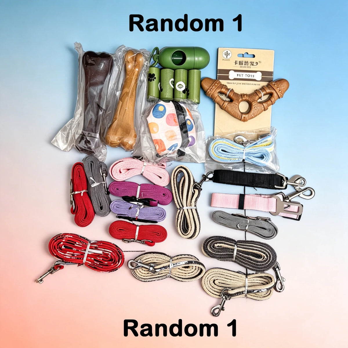 A collection of pet grooming tools including a detangler comb, brush, and various rubber and silicone grooming accessories.