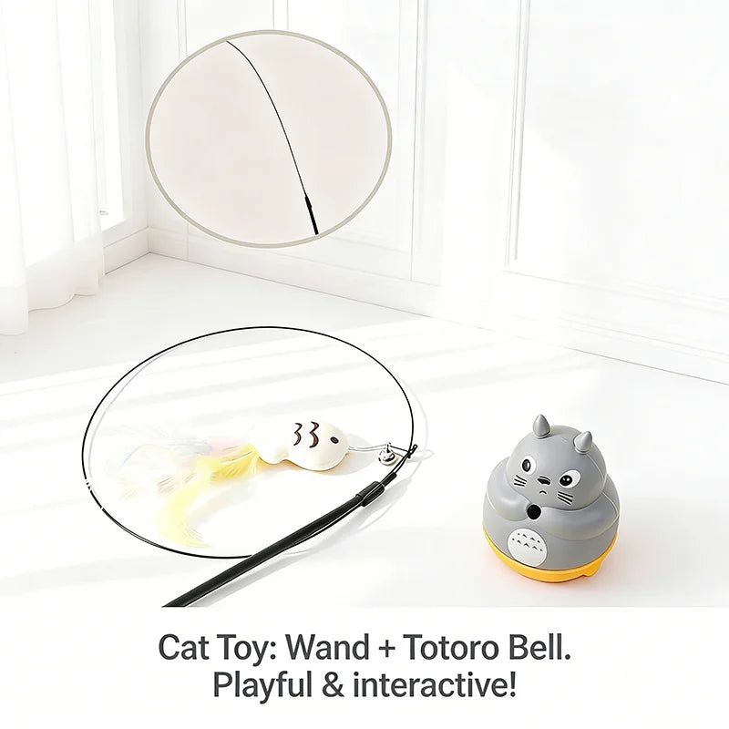 A cat toy featuring a wand and bell, designed for playful and interactive play.