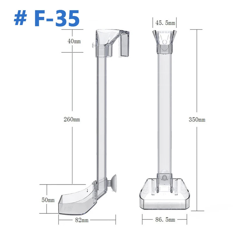 Diagram showing the dimensions of an F-35 aquarium feeding tube.