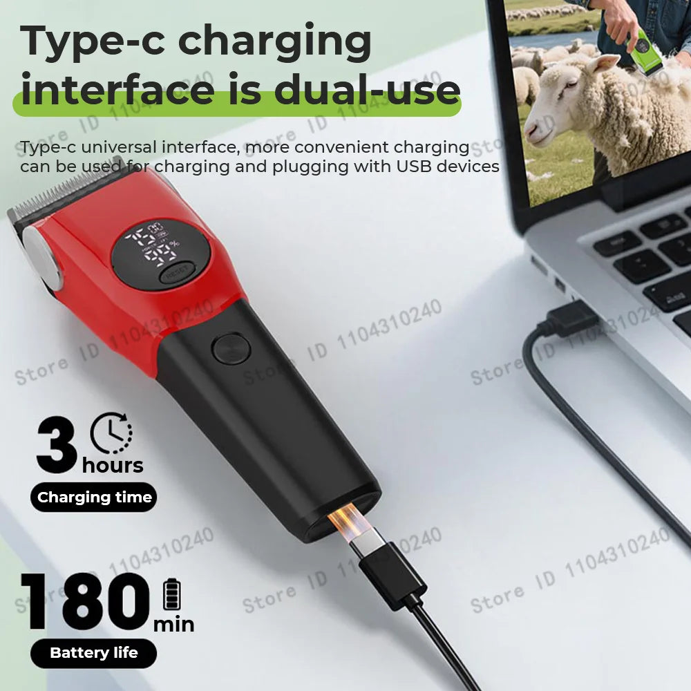 A red and black Type-c charging interface device is shown next to a laptop, illustrating its dual-use for charging and pluggi