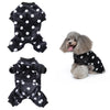 Black and white polka dot cozy winter overalls for a small dog