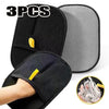Three pairs of black double-sided pet grooming gloves for hair removal and cleaning