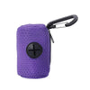 Purple portable mesh dog waste bag dispenser with a black clip.