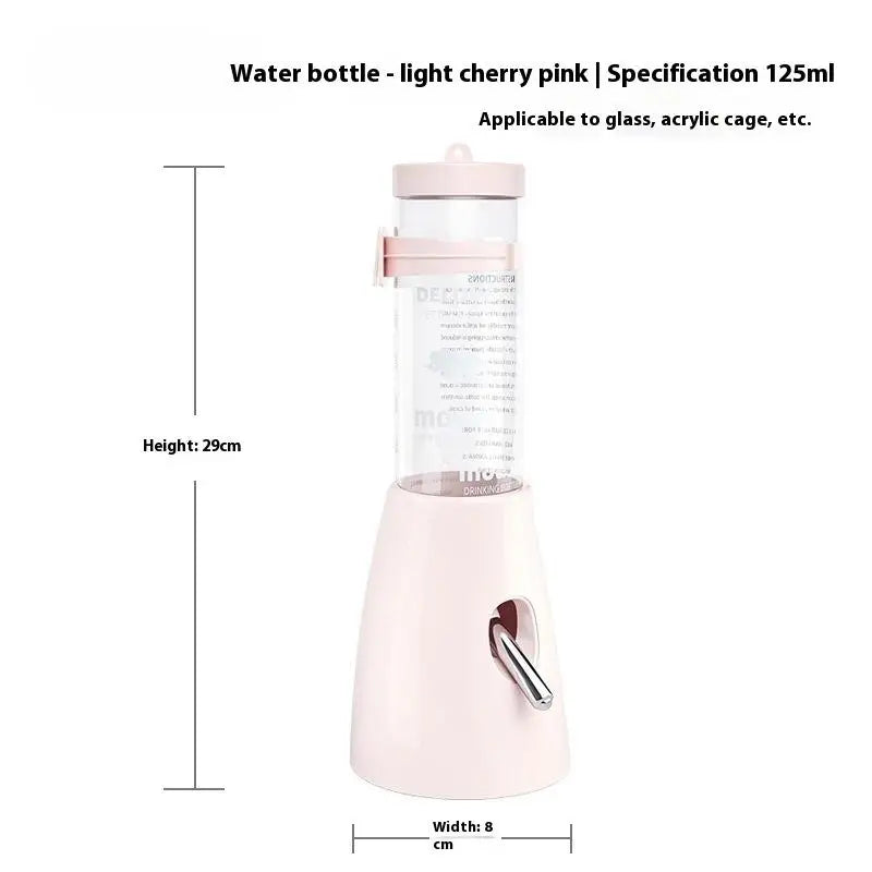 Bouteille d'eau rose pour hamster, conçue pour distribuer du liquide dans la cage.