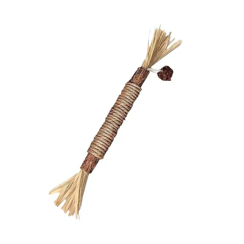Natural wooden teething sticks for cats with twine and frayed ends