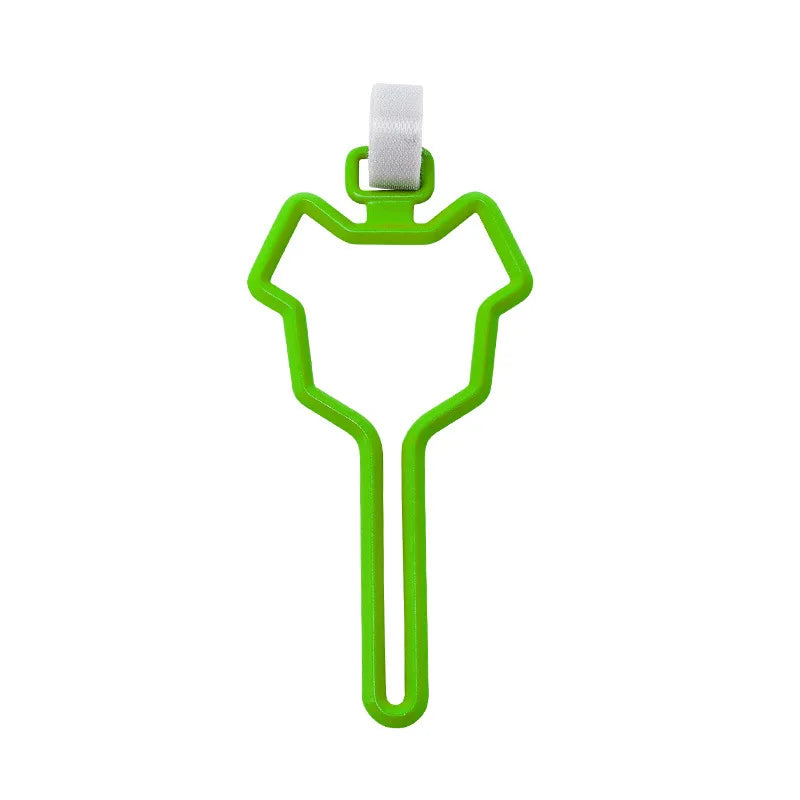 Green hands-free dog poop bag dispenser with a white leash clip.