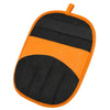 An orange and black electrostatic pet hair removal glove product with a flexible design.