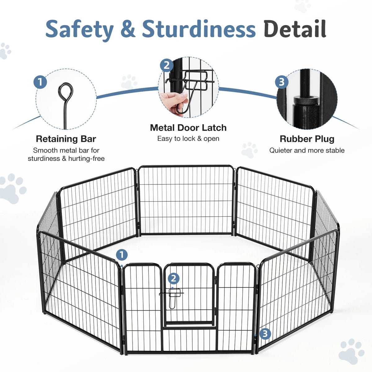 Jaula para perros plegable de metal negro con cierres y tapones de goma para seguridad y solidez