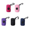Four portable mesh dog waste bag dispensers in pink, purple, and black.