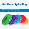 A collection of colorful pet molar spike rings with various textures and spiky surfaces.