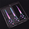 A black case holds a professional stainless steel pet grooming scissors set with iridescent blades.
