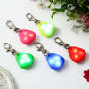 A collection of colorful LED pet collar lights featuring heart-shaped pendants in pink, yellow, green, blue, and red.