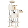 A multi-level cat climbing tree with sisal scratching posts featuring several cats.