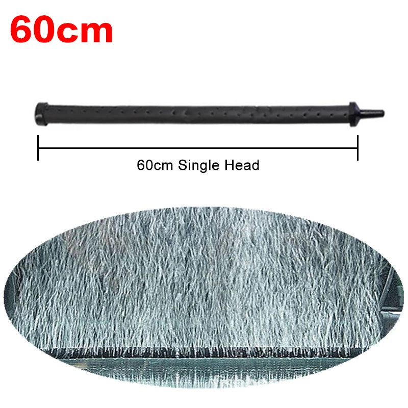 A black aquarium air tube aerator with a 60cm length shown next to a close-up view of its textured surface.