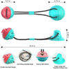 Interactive suction cup chew ball for dog dental care and play featuring a double serrated design