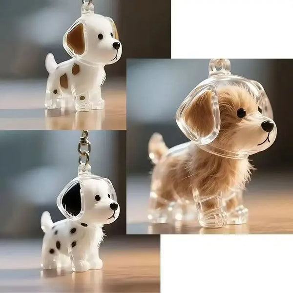 Un set de porte-clés en résine d'animaux mignons avec des figurines de chiens blancs et brun clair.