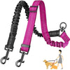 A pink and black dual dog leash attachment with a shock-absorbing bungee.