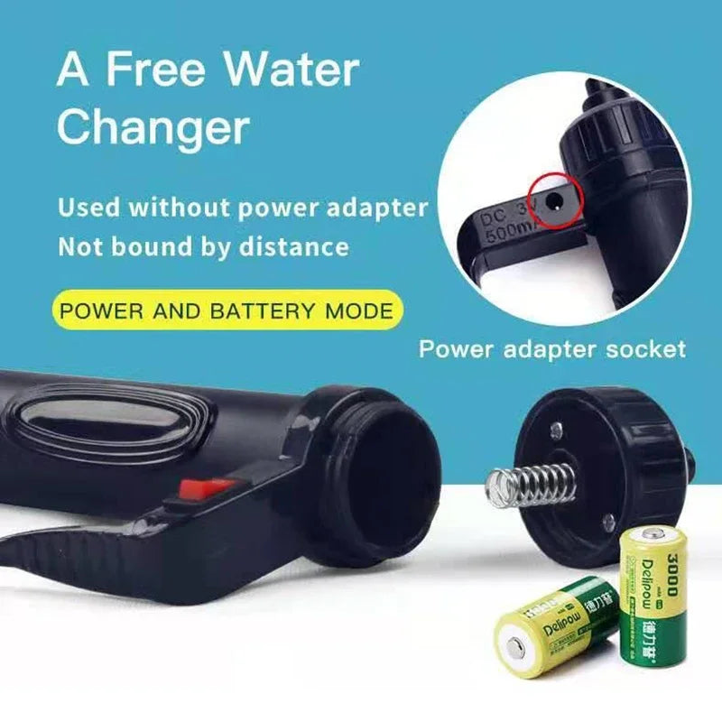 Pompe de changement d'eau et nettoyant de gravier pour aquarium avec batterie et adaptateur