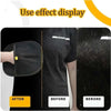 Demonstration showing the effect display of reusable pet hair cleaning gloves on a dark surface.
