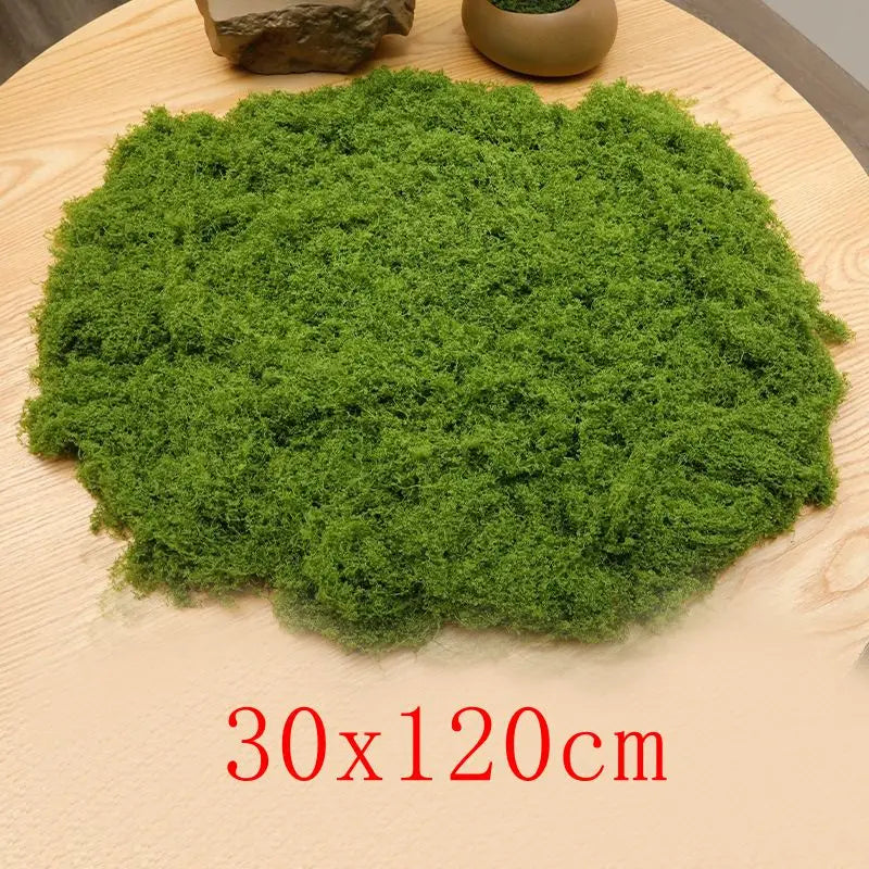A large, vibrant green preserved moss sheet measuring 30x120cm placed on a wooden surface.