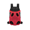 Sac à dos de transport pour animaux rouge respirant avec accents en maille noire et tissu.