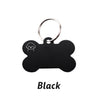 Black personalized bone-shaped dog ID tag with a metal loop.