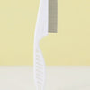 A white one-button pet hair removal brush with a metal comb is shown against a light yellow background.