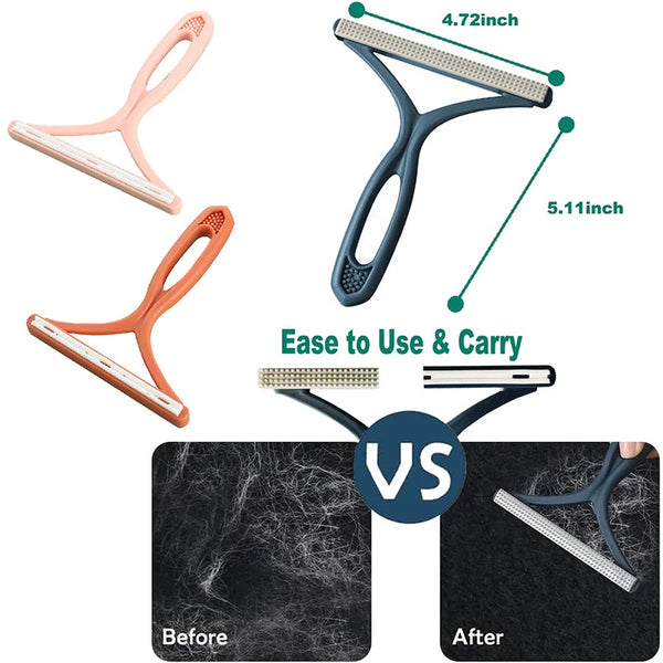 Comparison of a silicone pet hair and lint remover tool before and after use.