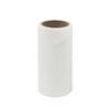 A white adhesive lint roller with a cardboard core.