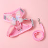 Pink butterfly pet harness set for dogs and cats with a matching leash