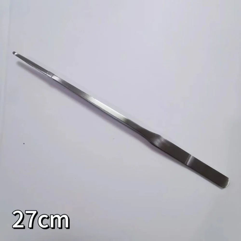 A long, slender stainless steel tool used for handling aquarium plants.