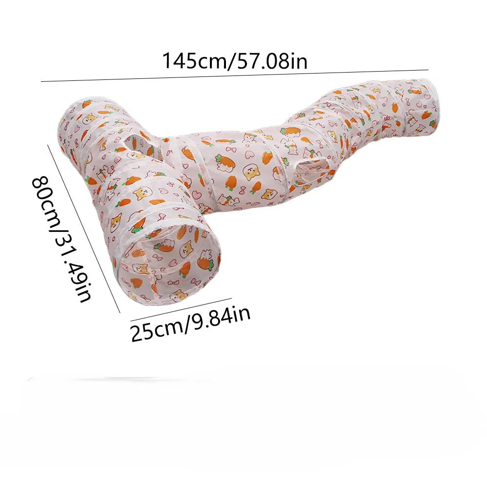 Pink patterned foldable cat play tunnel for indoor exercise