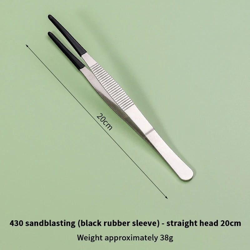 Edelstahl-Greifzange mit schwarzem Gummihandschuh und 20 cm geradem Kopf