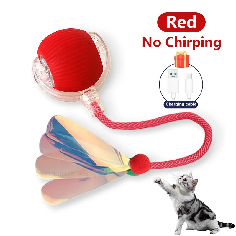Roter elektrischer Spielball für Haustiere mit Ladekabel und bunter Federanbringung