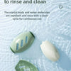 Three reusable gel lint rollers in various shades of green and white floating on water, emphasizing easy rinsing.